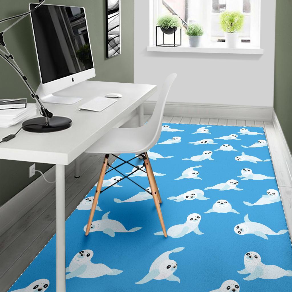 Cute sea lion seal pattern background Area Rug