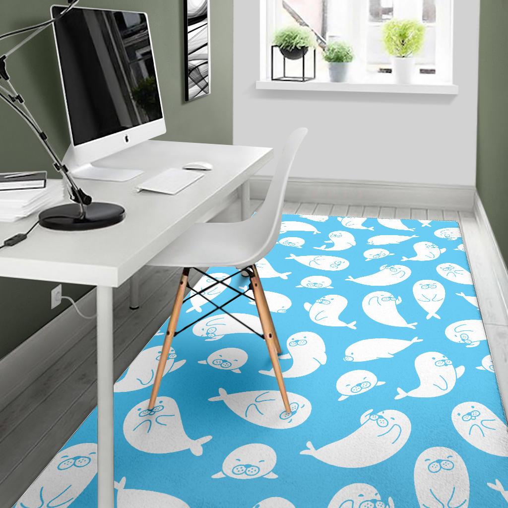 Cute white sea lion seals pattern Area Rug