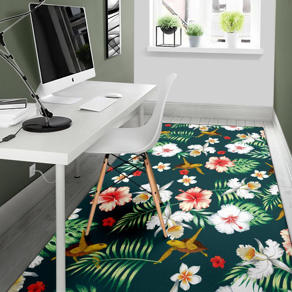 Hawaiian Flower Design with SeaTurtle Print Area Rugs