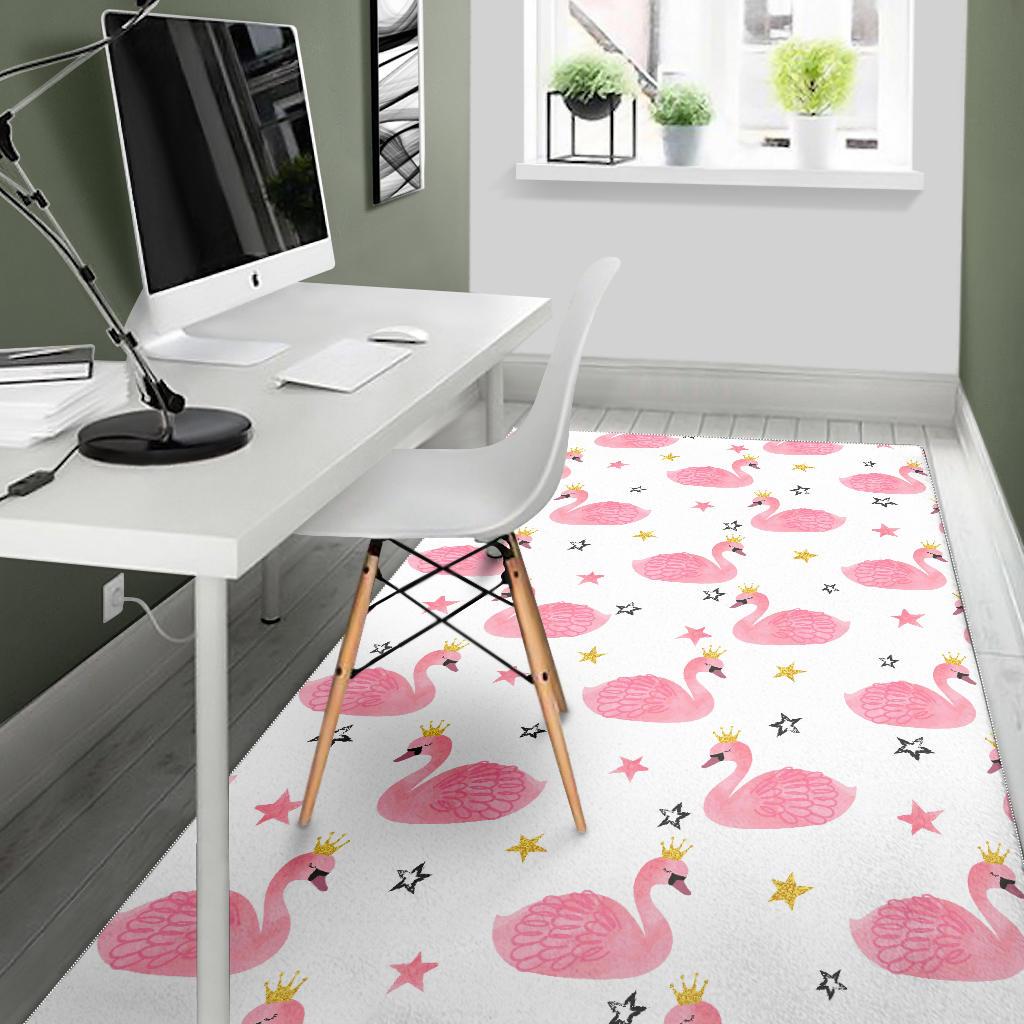 Pink Swan Pattern Area Rug