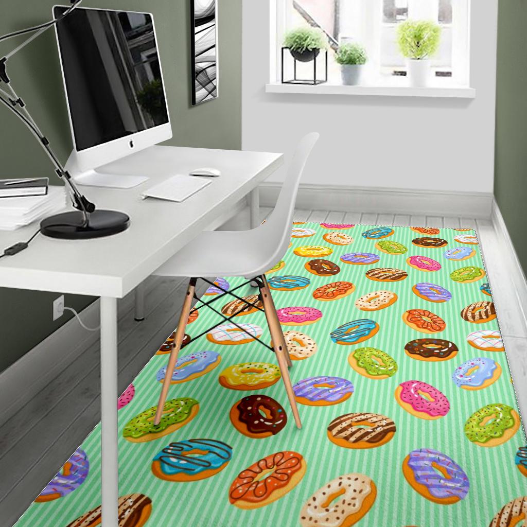 Colorful donut pattern green background Area Rug
