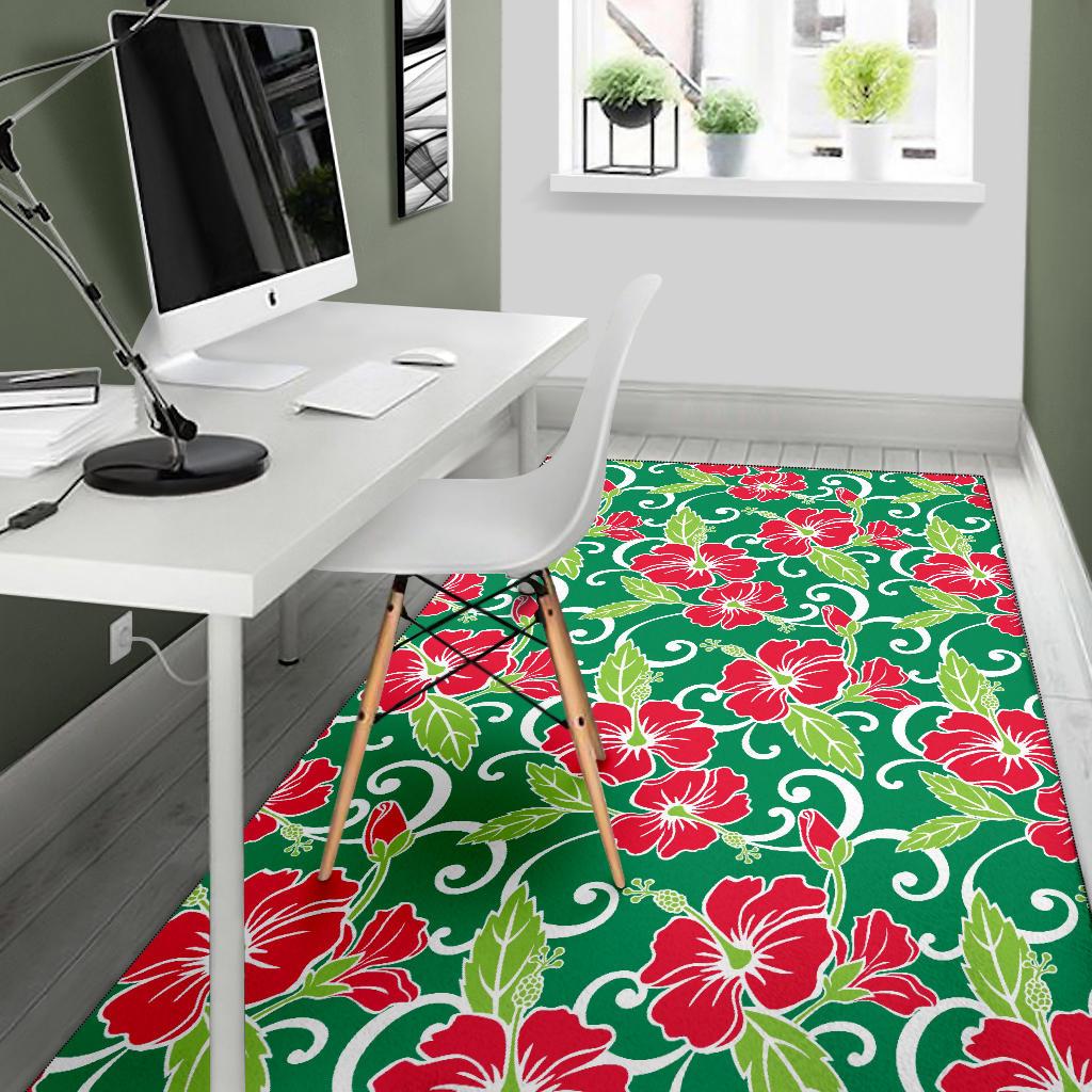 Red Hibiscus Pattern Print Design HB019 Area Rugs