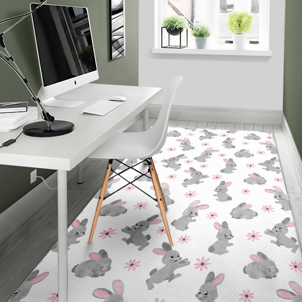 Watercolor cute rabbit pattern Area Rug