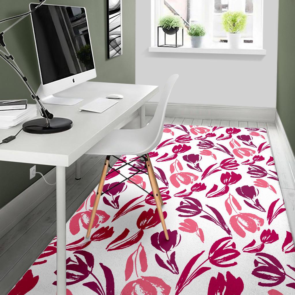 pink sketch tulip pattern Area Rug