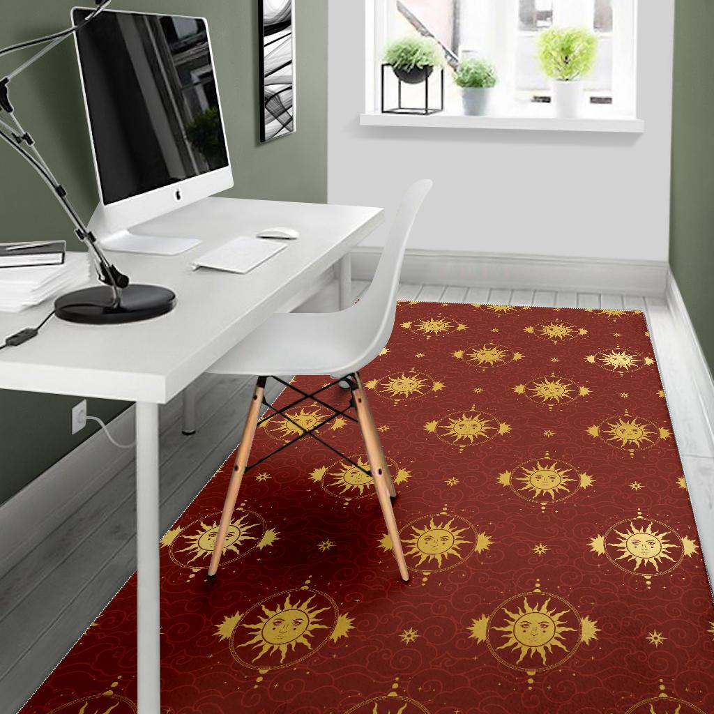 Sun Pattern Red Background Area Rug