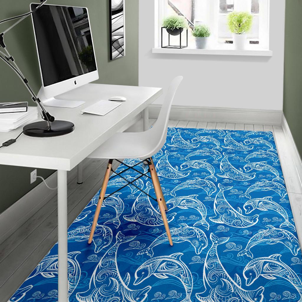 Dolphin Tribal Blue Pattern  Area Rug