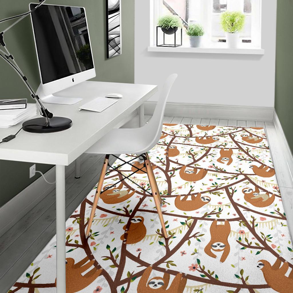 Sloths hanging on the tree pattern Area Rug