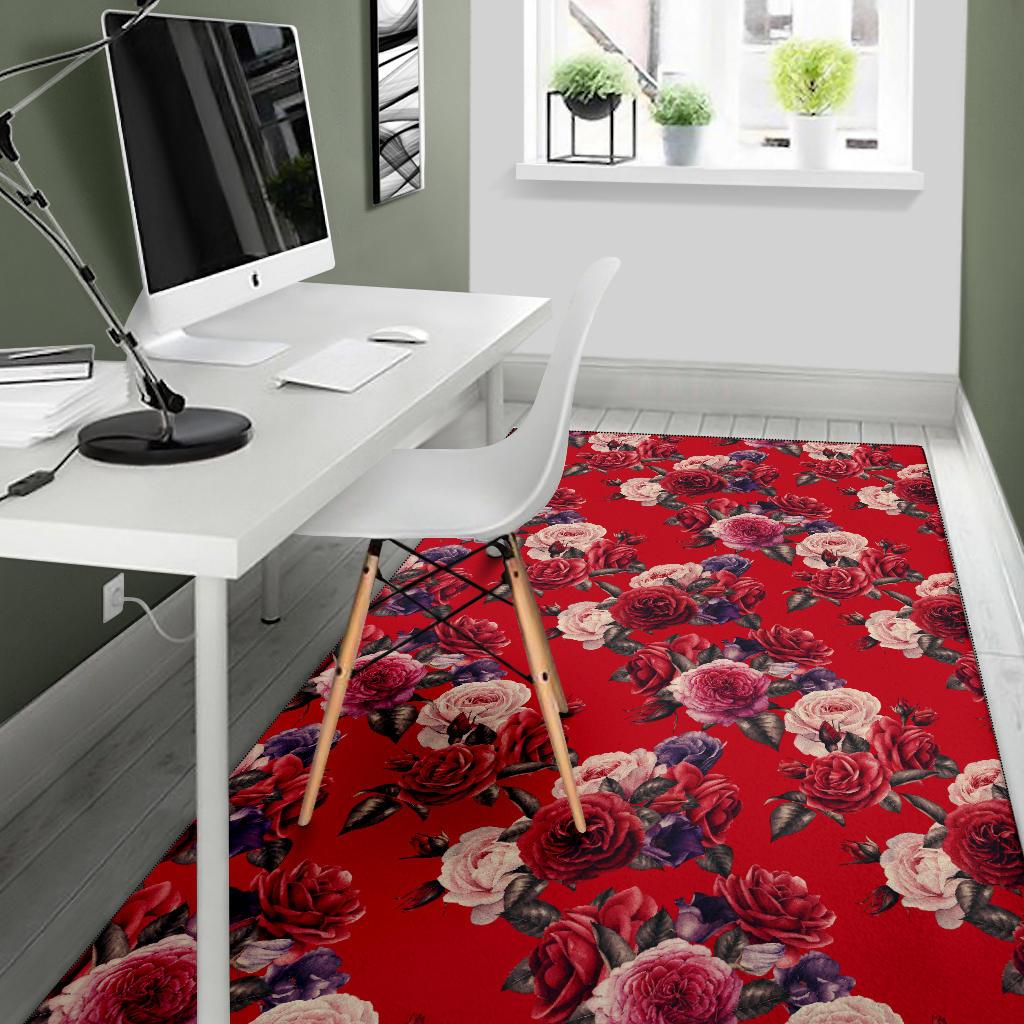 Rose Red Pattern Print Design RO07 Area Rugs