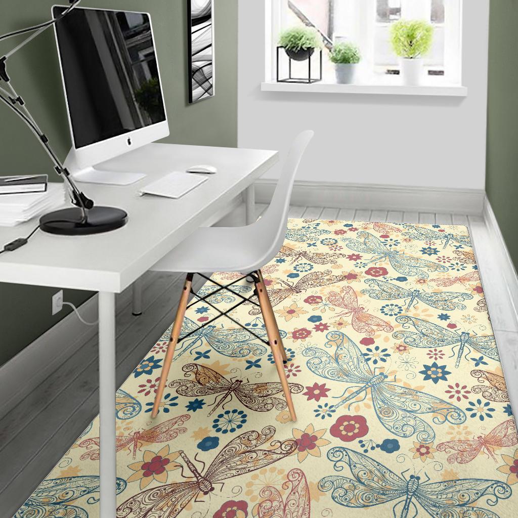 Dragonfly Flower Pattern Area Rug