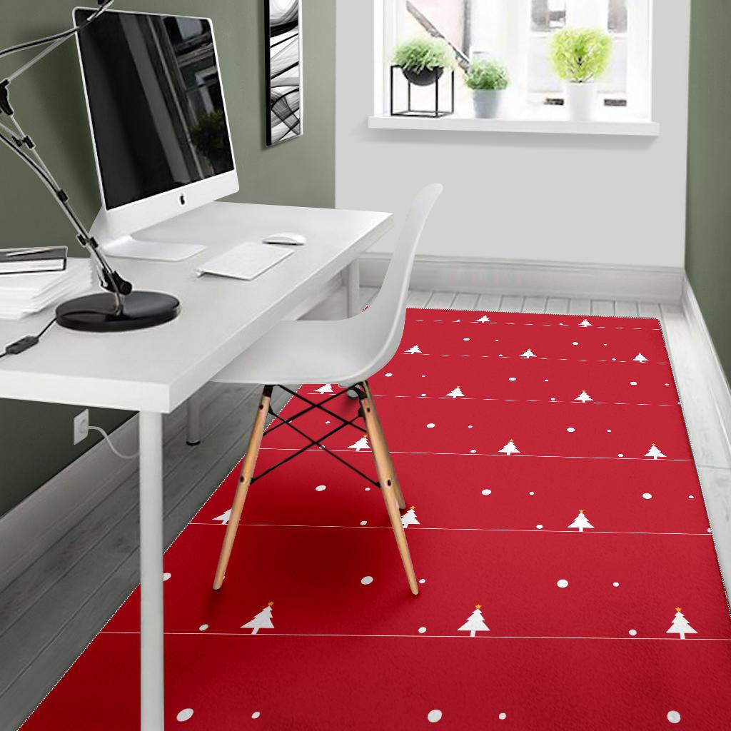 Christmas tree star snow red background Area Rug
