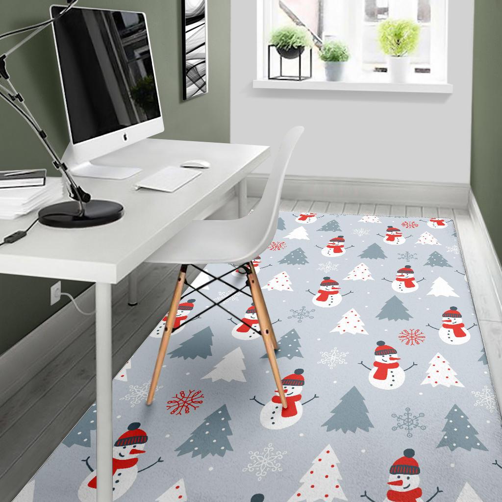 Snowman christmas  tree snow gray background Area Rug