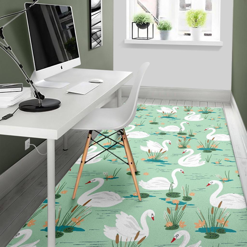 White swan lake pattern Area Rug