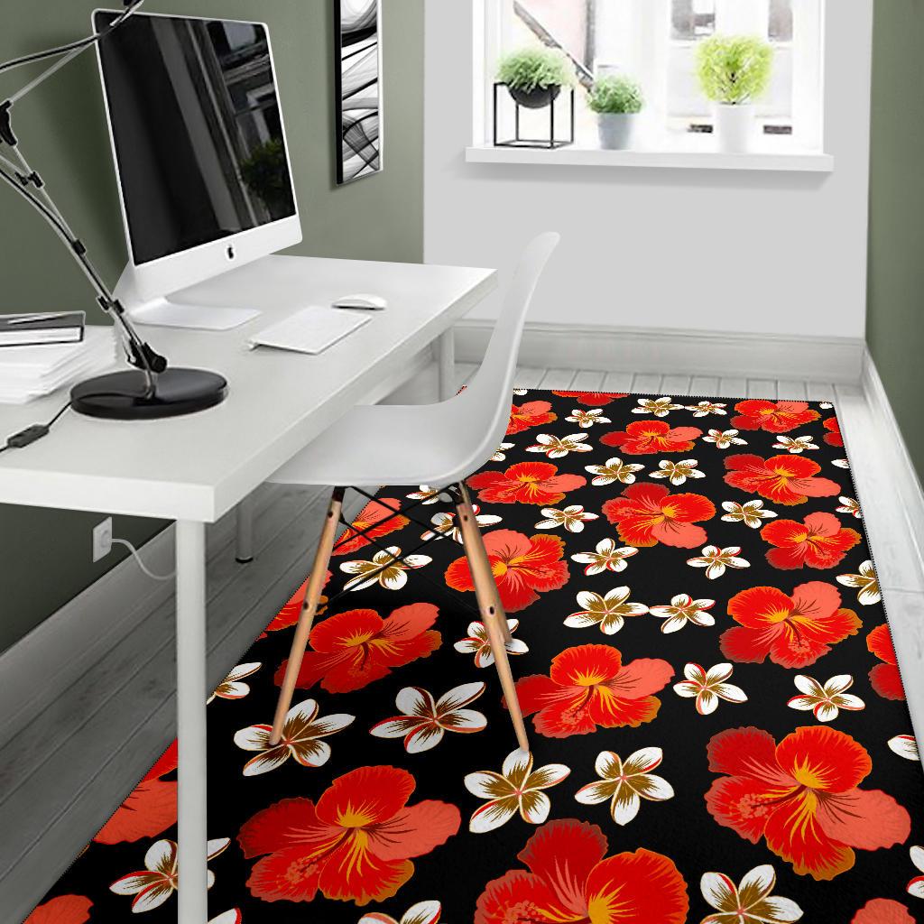 Red Hibiscus Pattern Print Design HB022 Area Rugs
