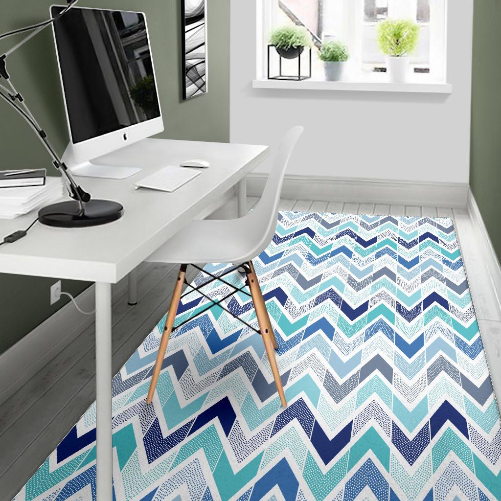 zigzag  chevron blue pattern Area Rug