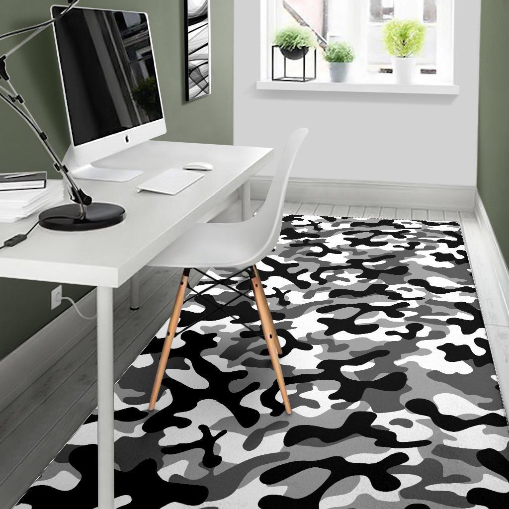 Black white camo camouflage pattern Area Rug