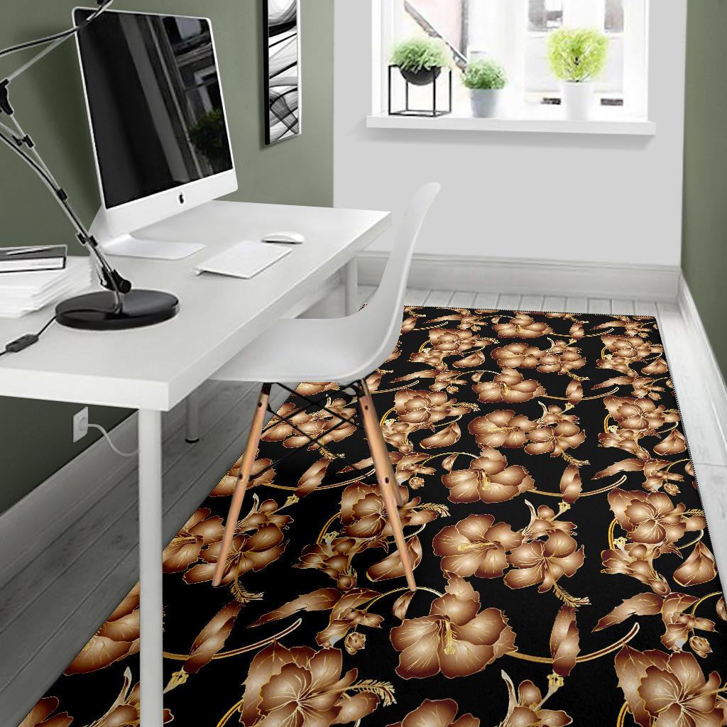 Brown Hibiscus Pattern Print Design HB06 Area Rugs
