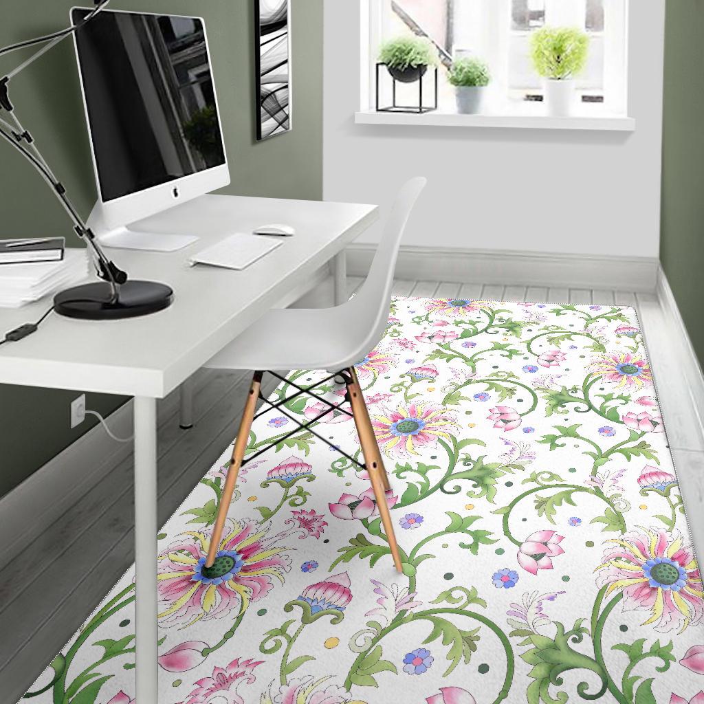 Beautiful pink lotus waterlily leaves pattern Area Rug