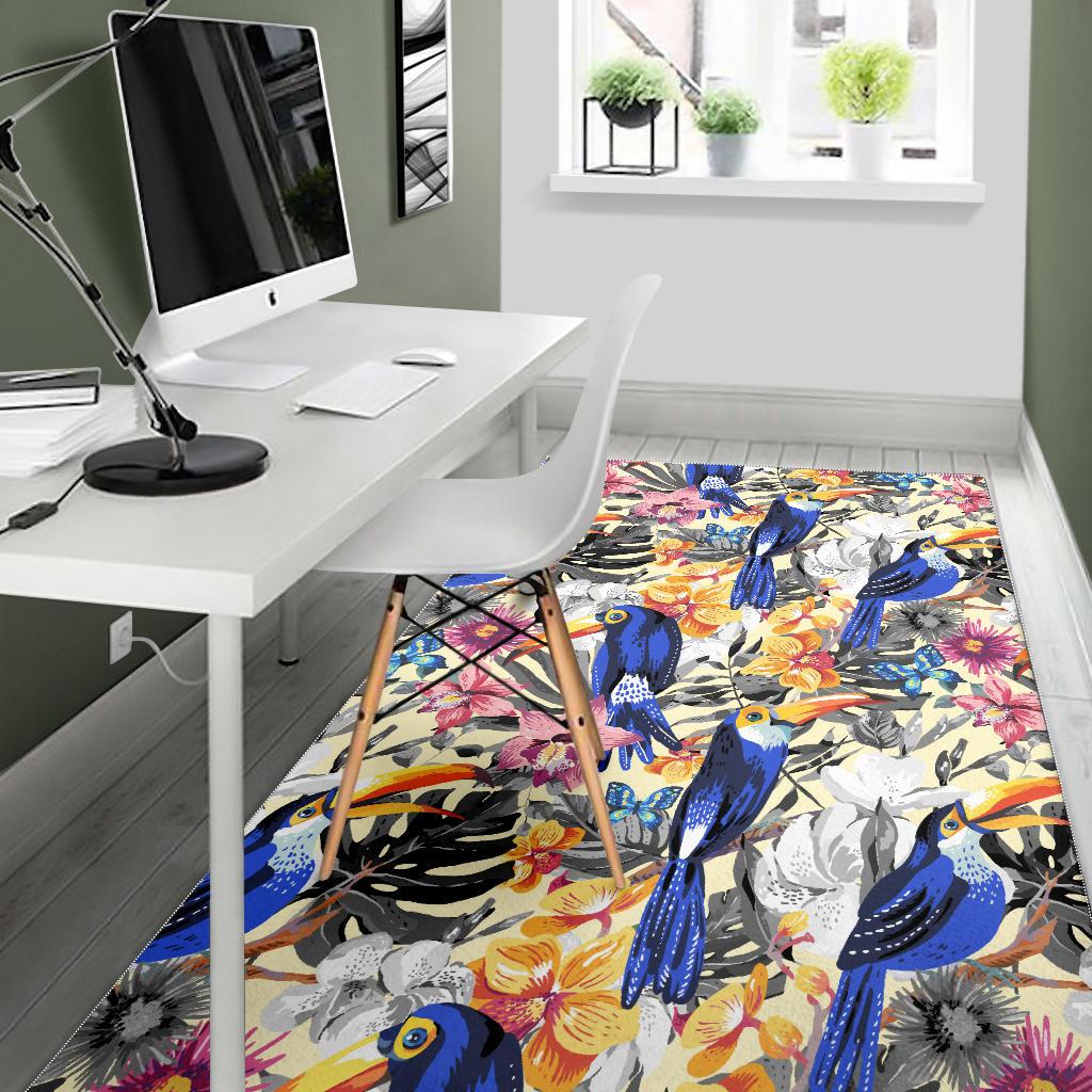Toucan Leaves Flower Pattern Area Rug