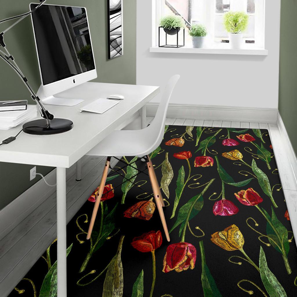 Tulip Embroidered Pattern Print Design TP01 Area Rugs