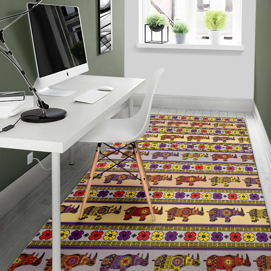 Rhino African Afro Dashiki Adinkra Kente Pattern Area Rug