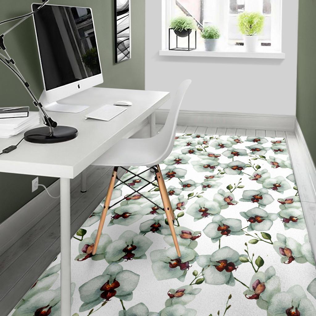 White Orchid Pattern Area Rug