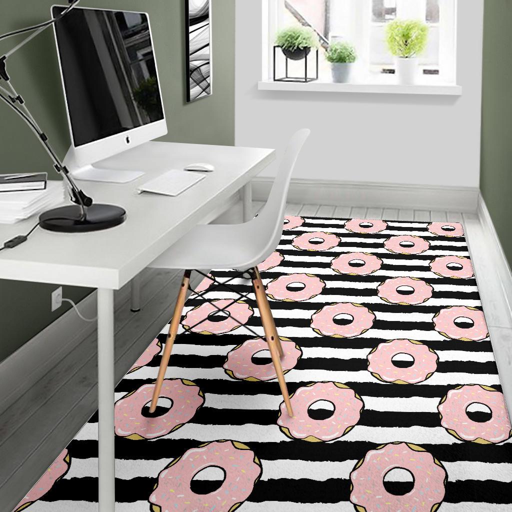 Donuts pink icing striped pattern Area Rug