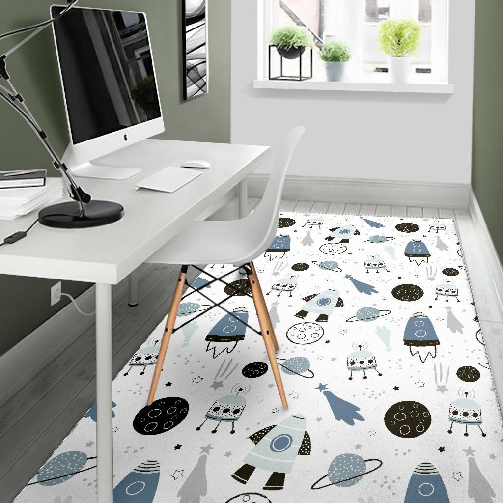 Hand drawn space elements space rocket star planet space probe Area Rug
