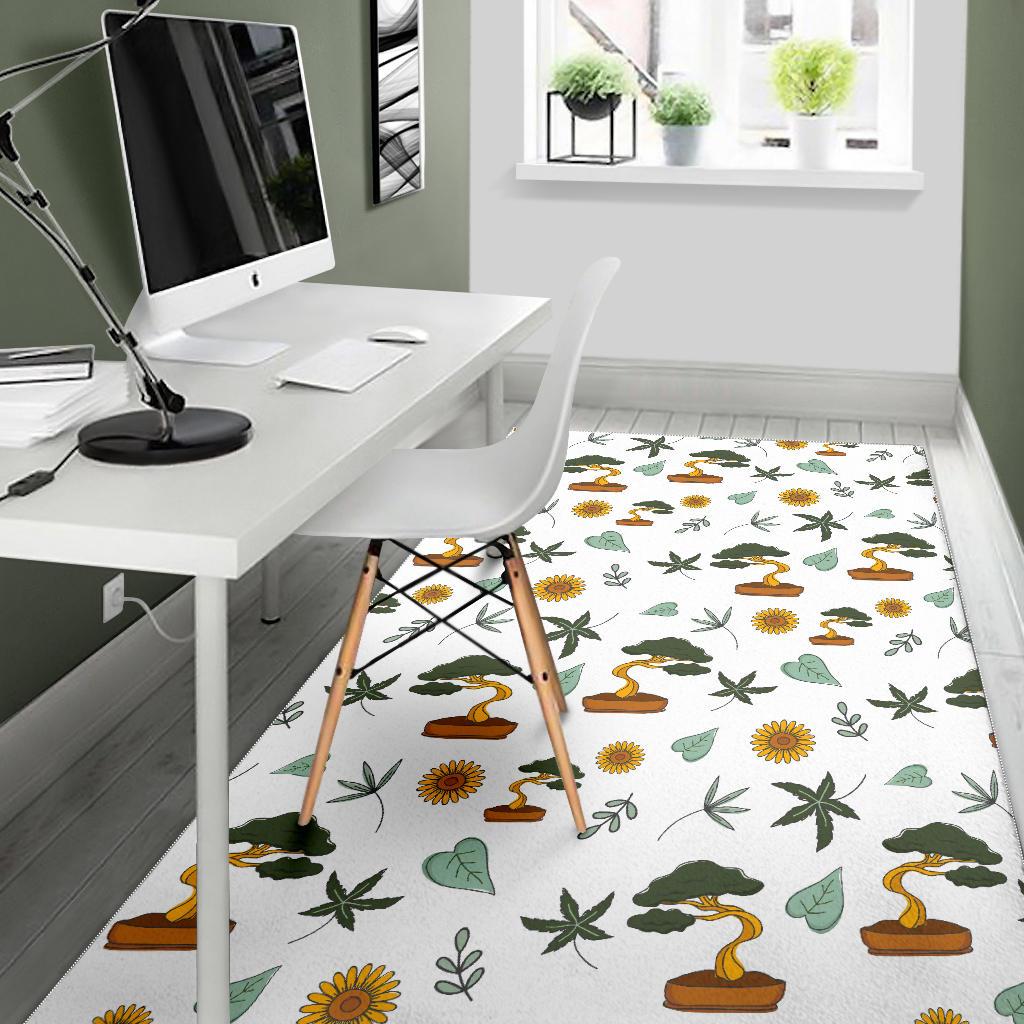 Bonsai Leaves Flower Pattern Area Rug
