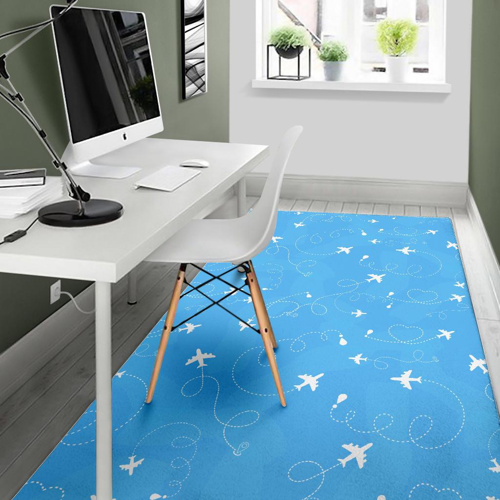 Airplane Pattern Blue Backgroung Area Rug