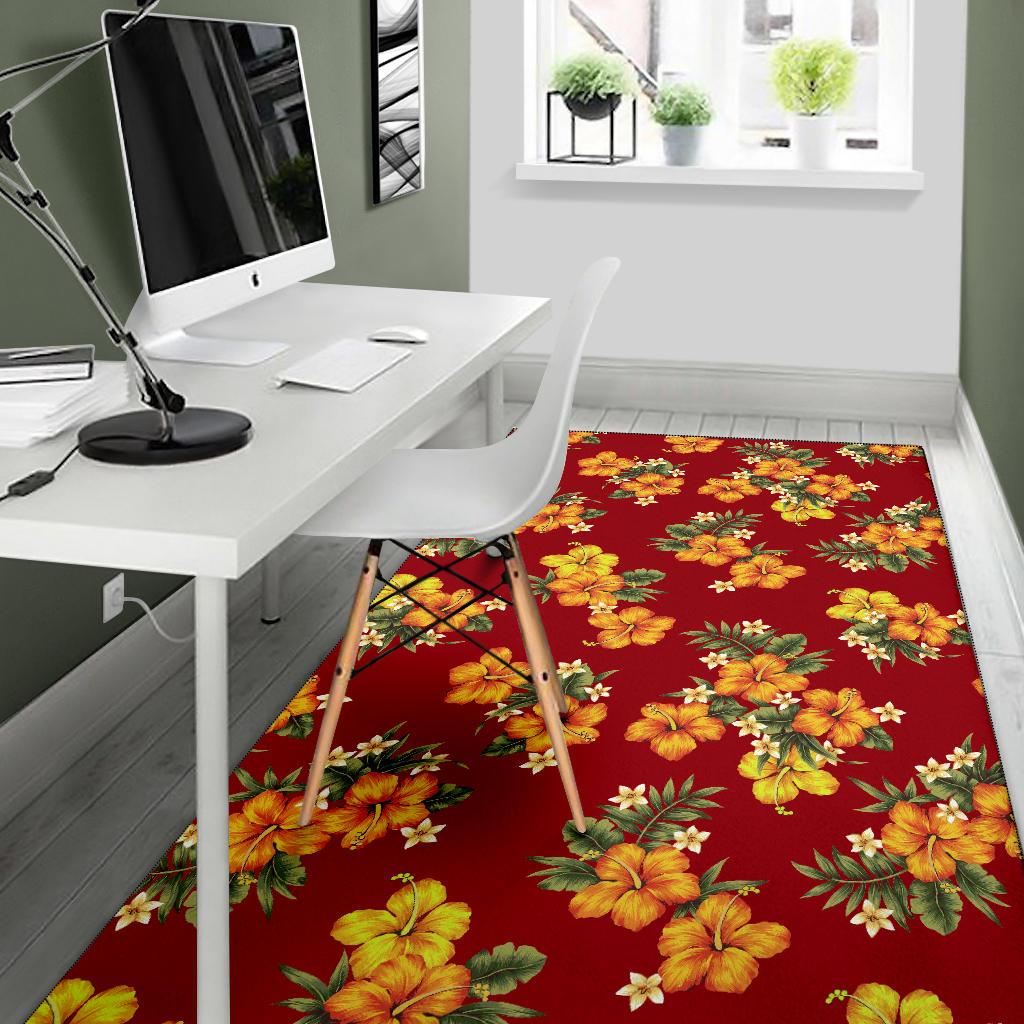 Orange Hibiscus Pattern Print Design HB026 Area Rugs