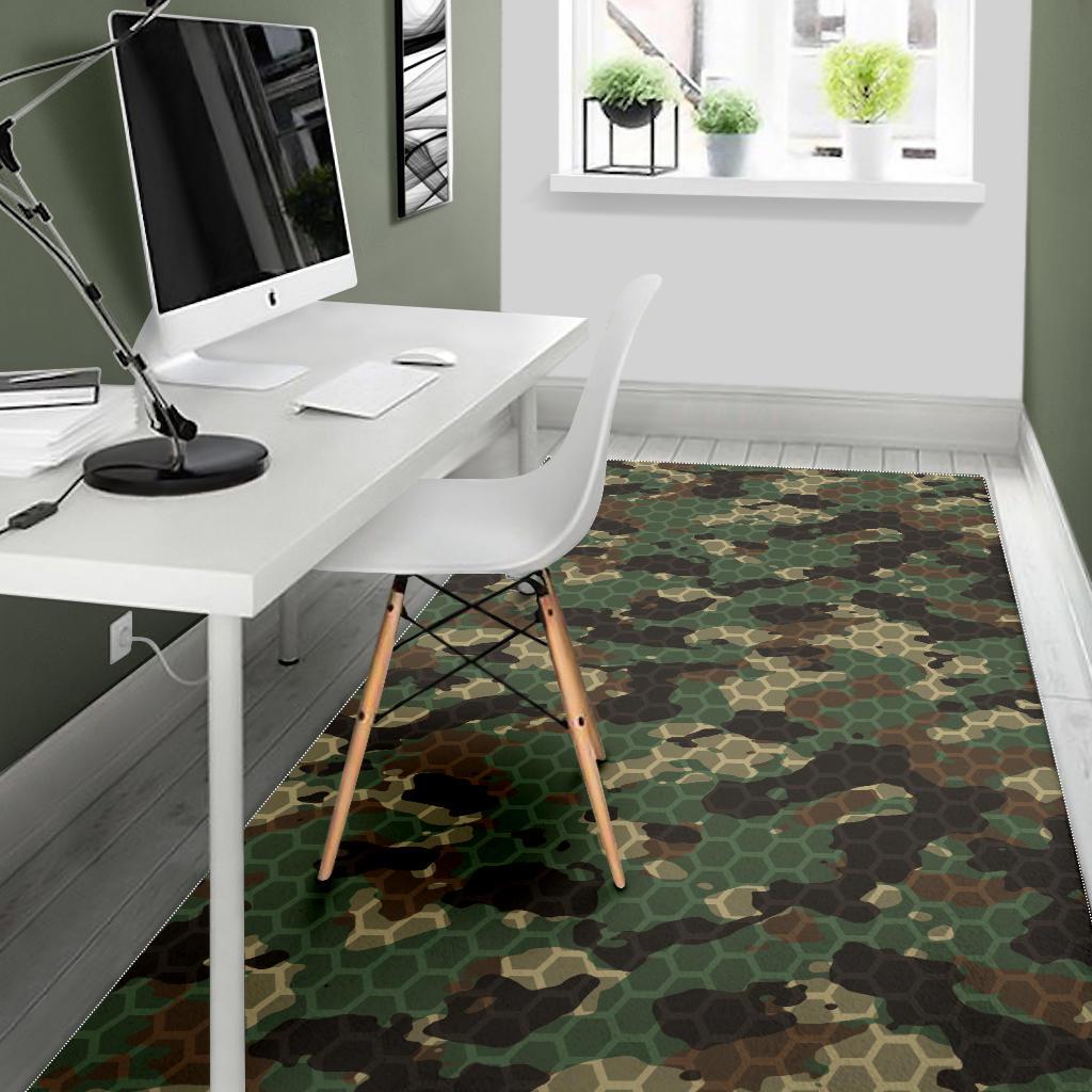 Green Camo Camouflage Honeycomb Pattern Area Rug