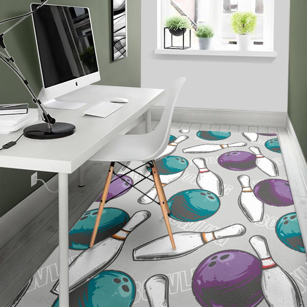 Bowling ball and pin gray background Area Rug