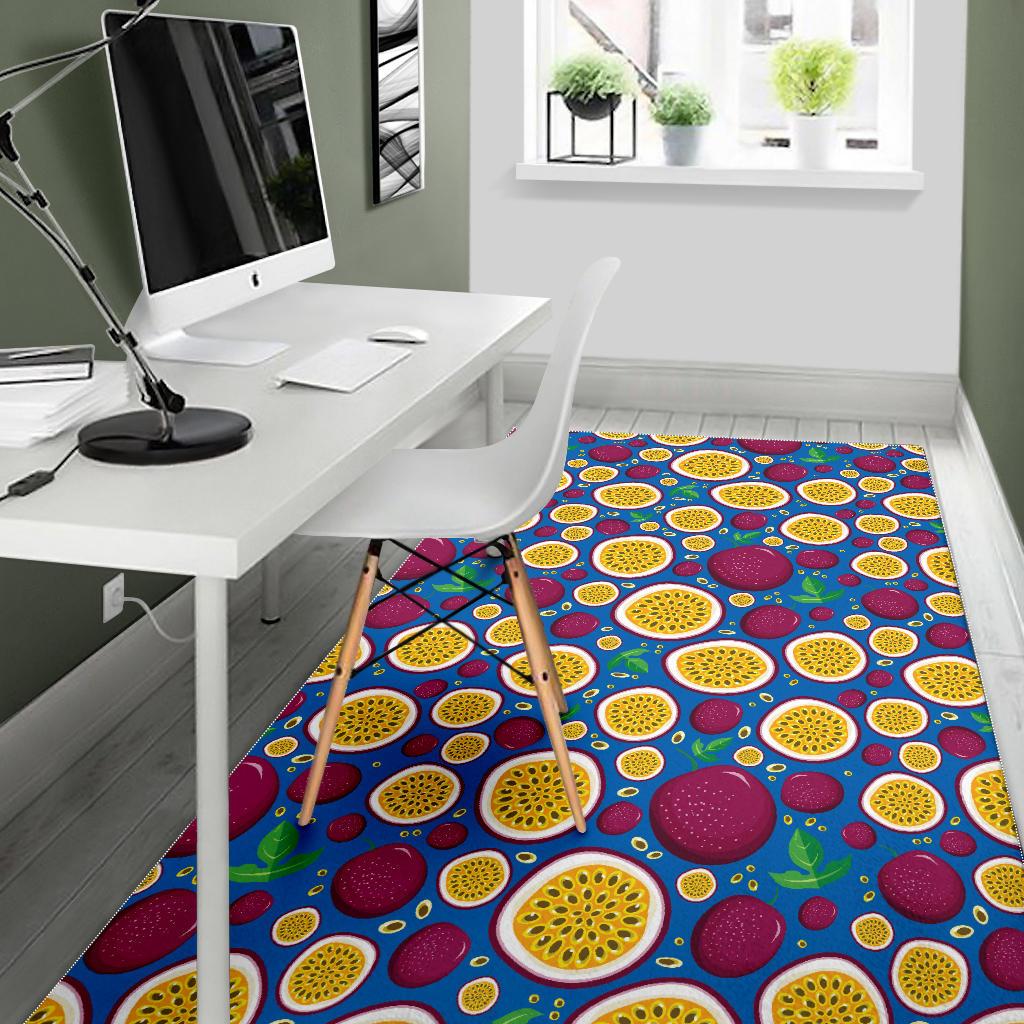 Passion fruit blue background Area Rug
