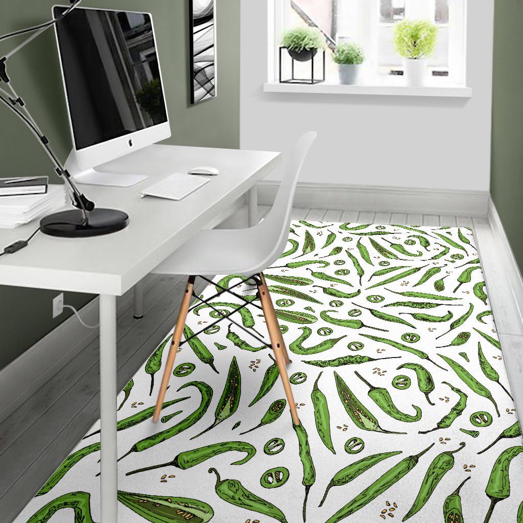 Hand drawn sketch style green Chili peppers pattern Area Rug