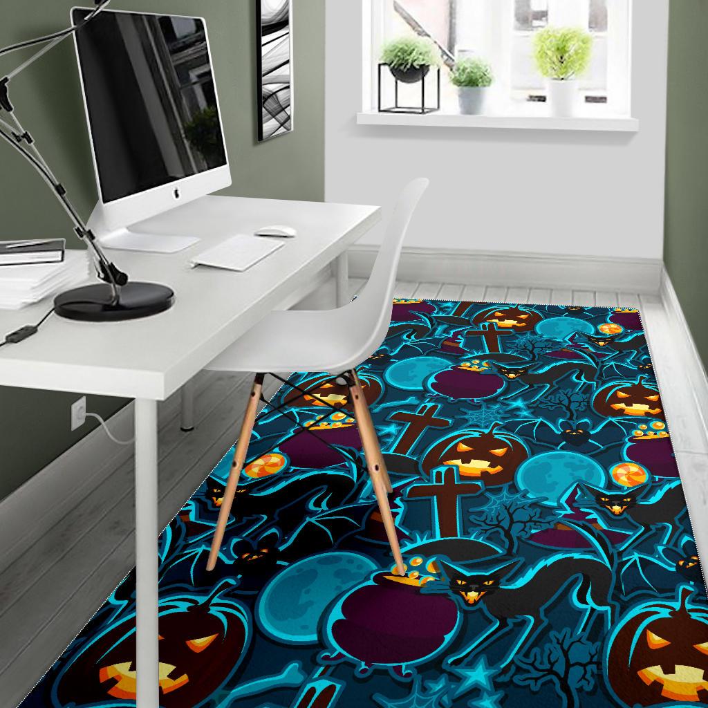 Halloween Pumpkin Cat Pattern Area Rug