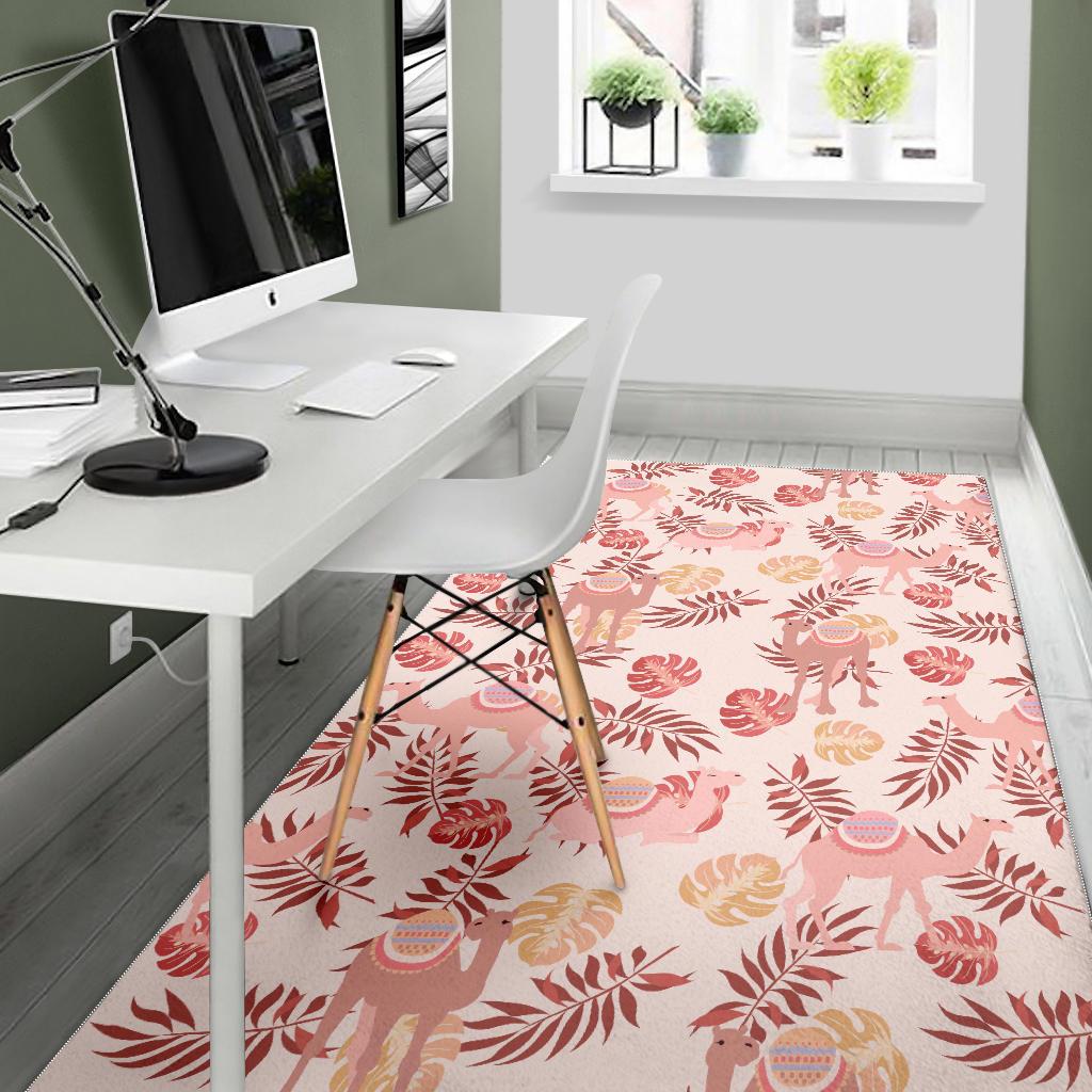 Pink Camel Leaves Pattern Area Rug