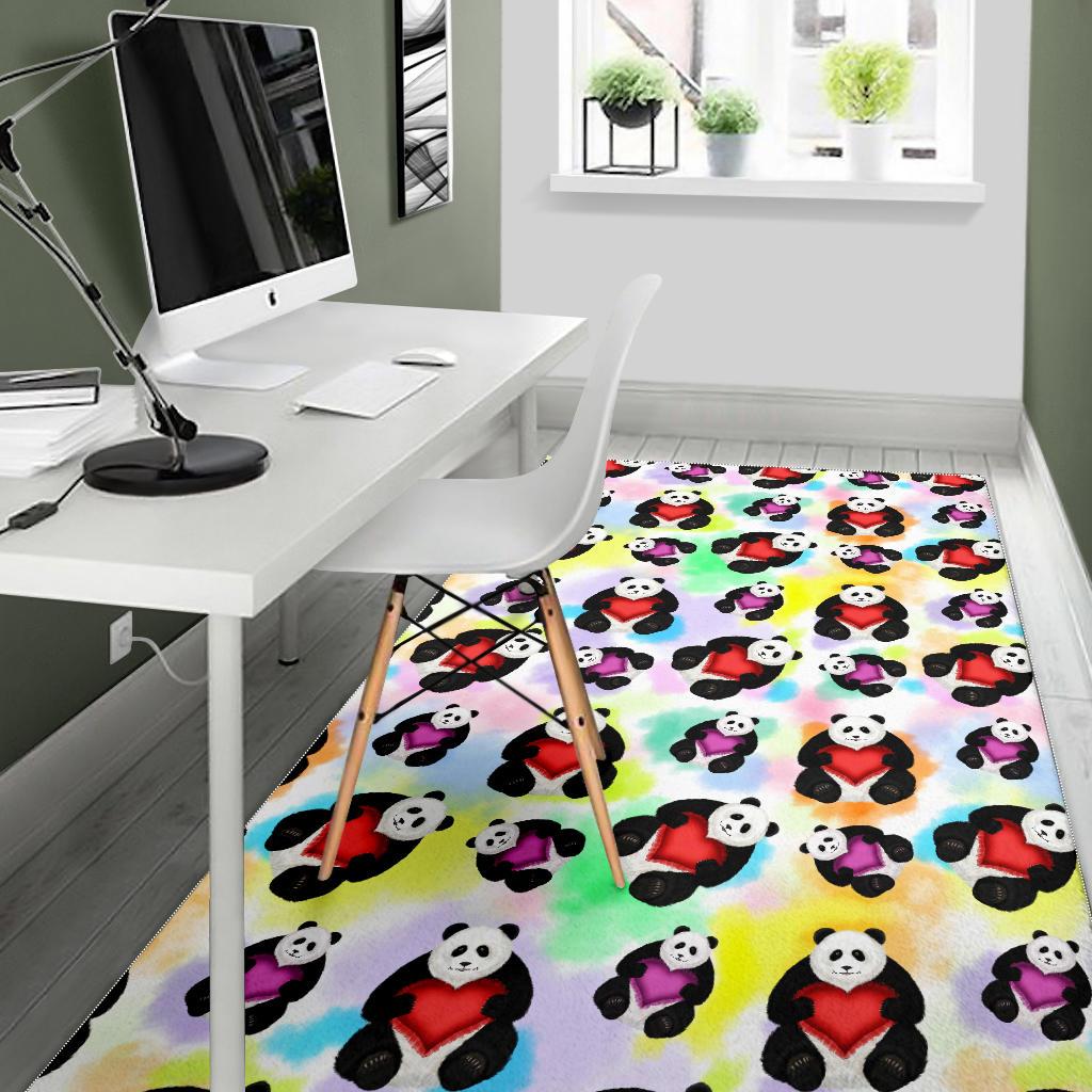 Panda Cute Heart Pattern Area Rug