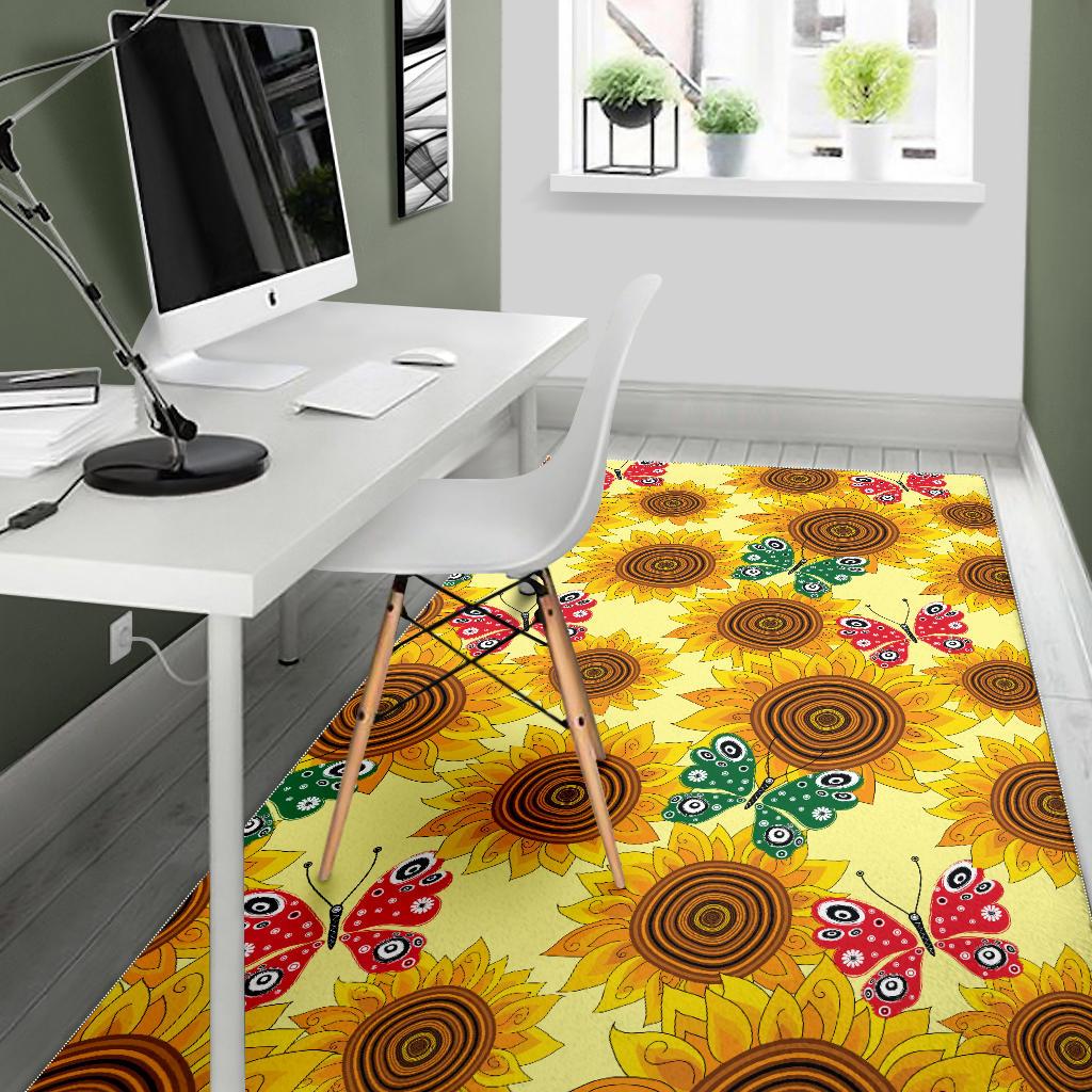 Sunflower Butterfly Pattern Area Rug