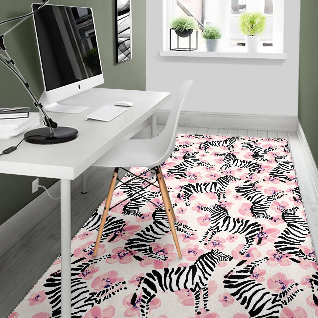 Zebra pink flower background Area Rug