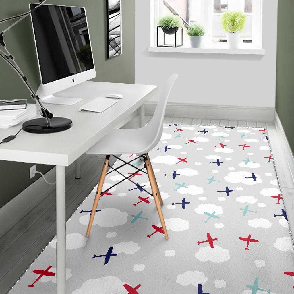 Airplane cloud grey background Area Rug
