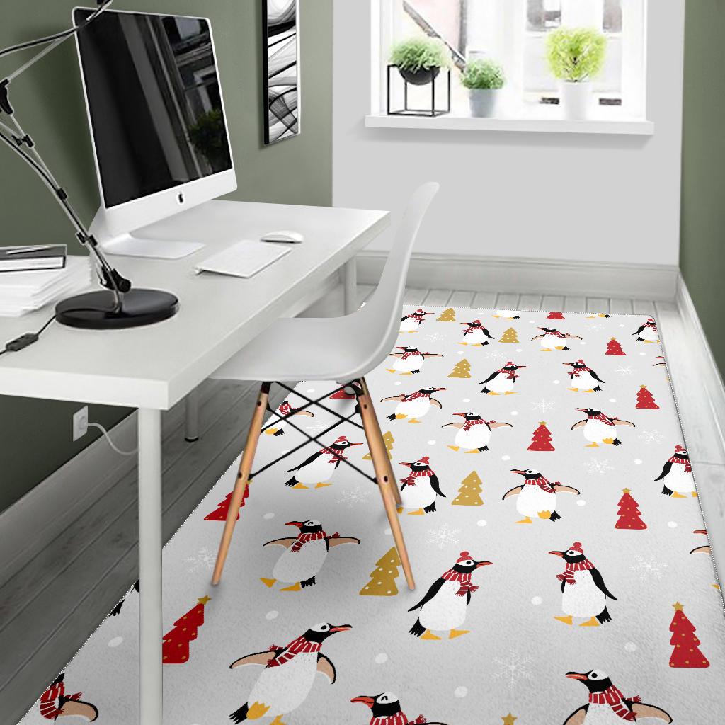 Penguin Christmas Tree Pattern Area Rug