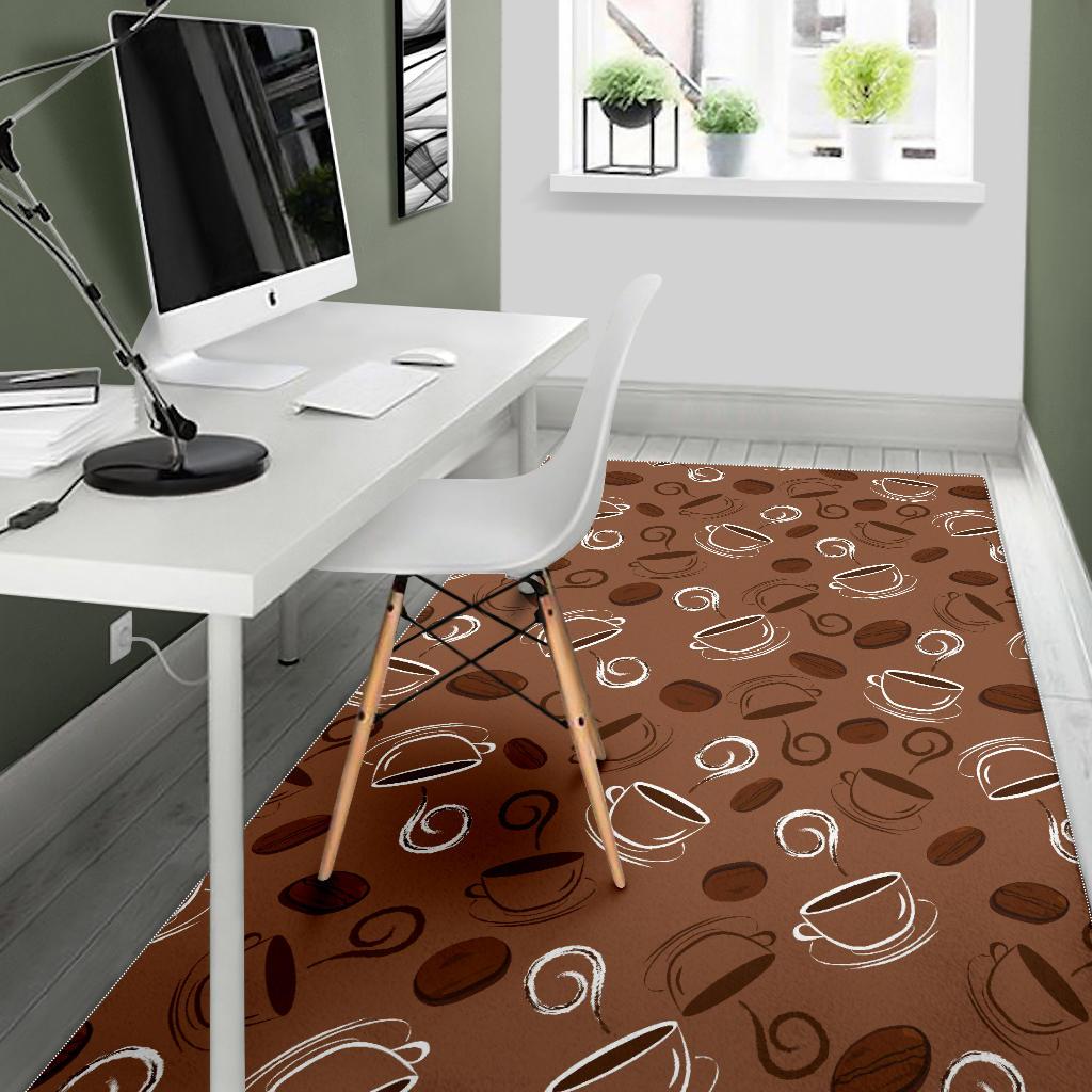 Coffee Cup and Coffe Bean Pattern Area Rug