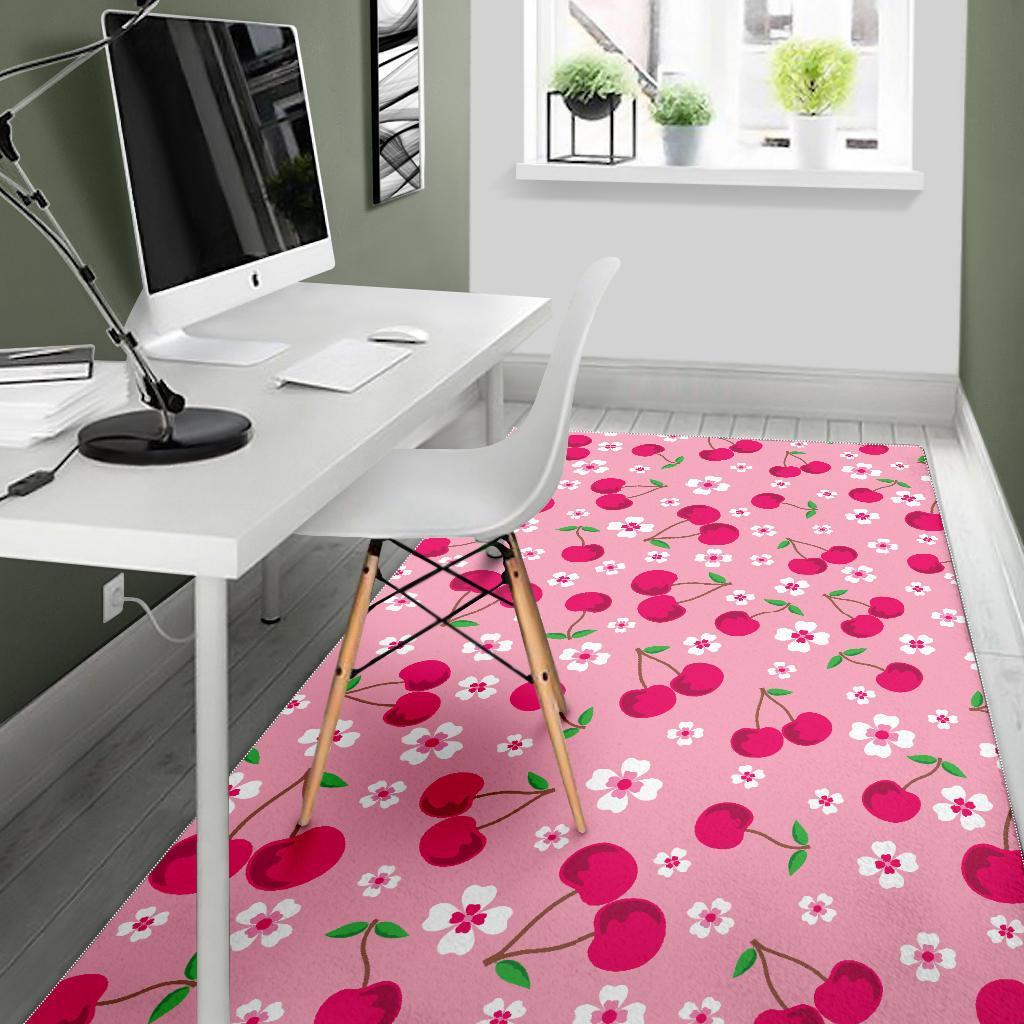 cherry flower pattern pink background Area Rug