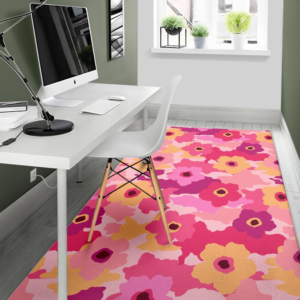 Pink Camo Camouflage Flower Pattern Area Rug