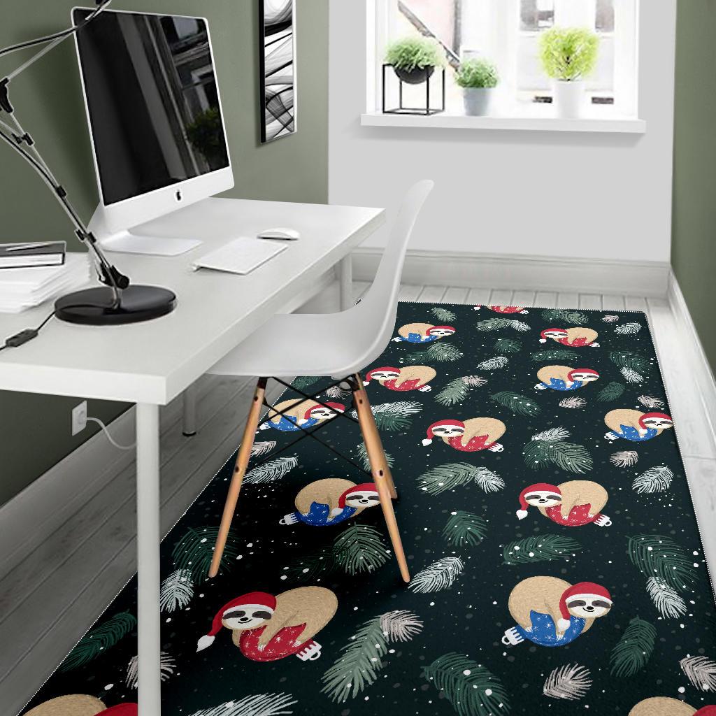 Cute sloths sleeping christmas ball santa hat pattern Area Rug