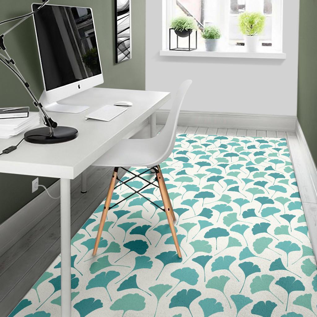 Green ginkgo leaves pattern Area Rug