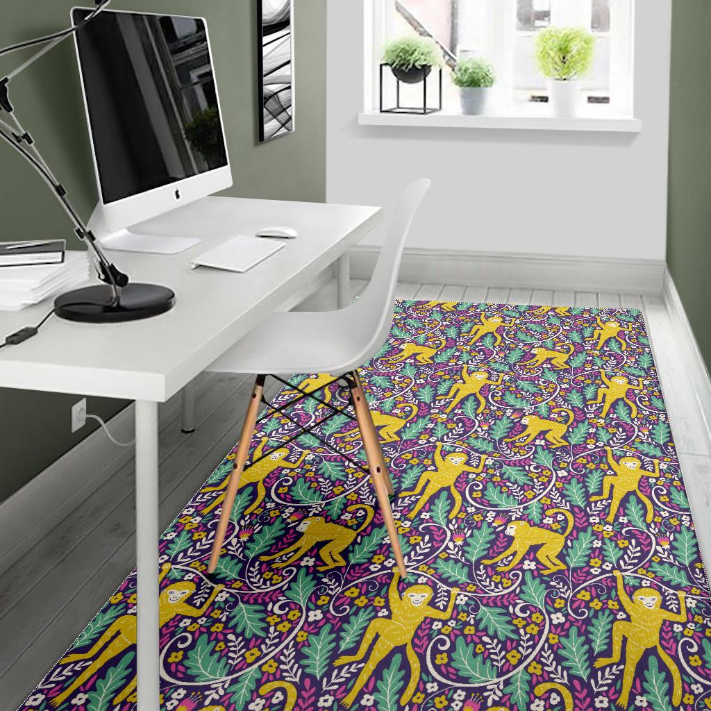 Cute yellow monkey leaves pattern Area Rug