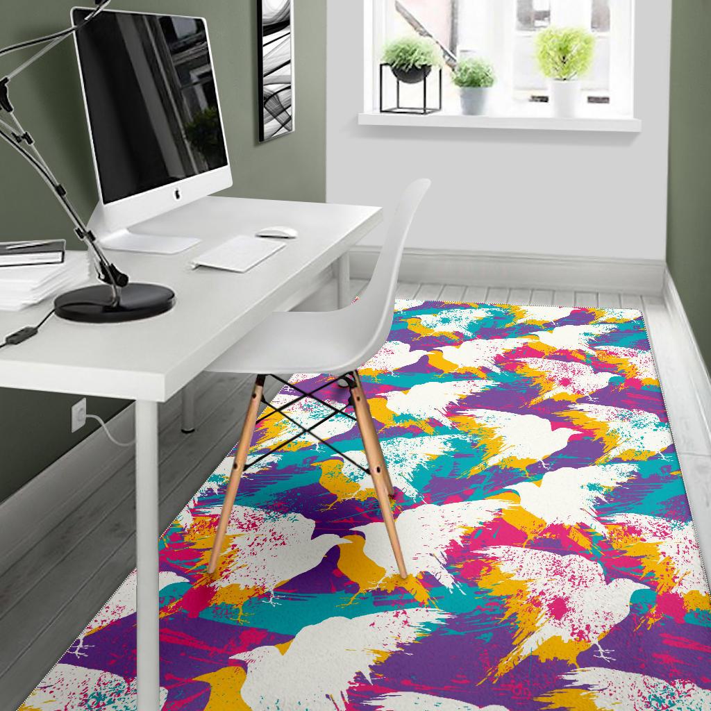 Colorful crow illustration pattern Area Rug