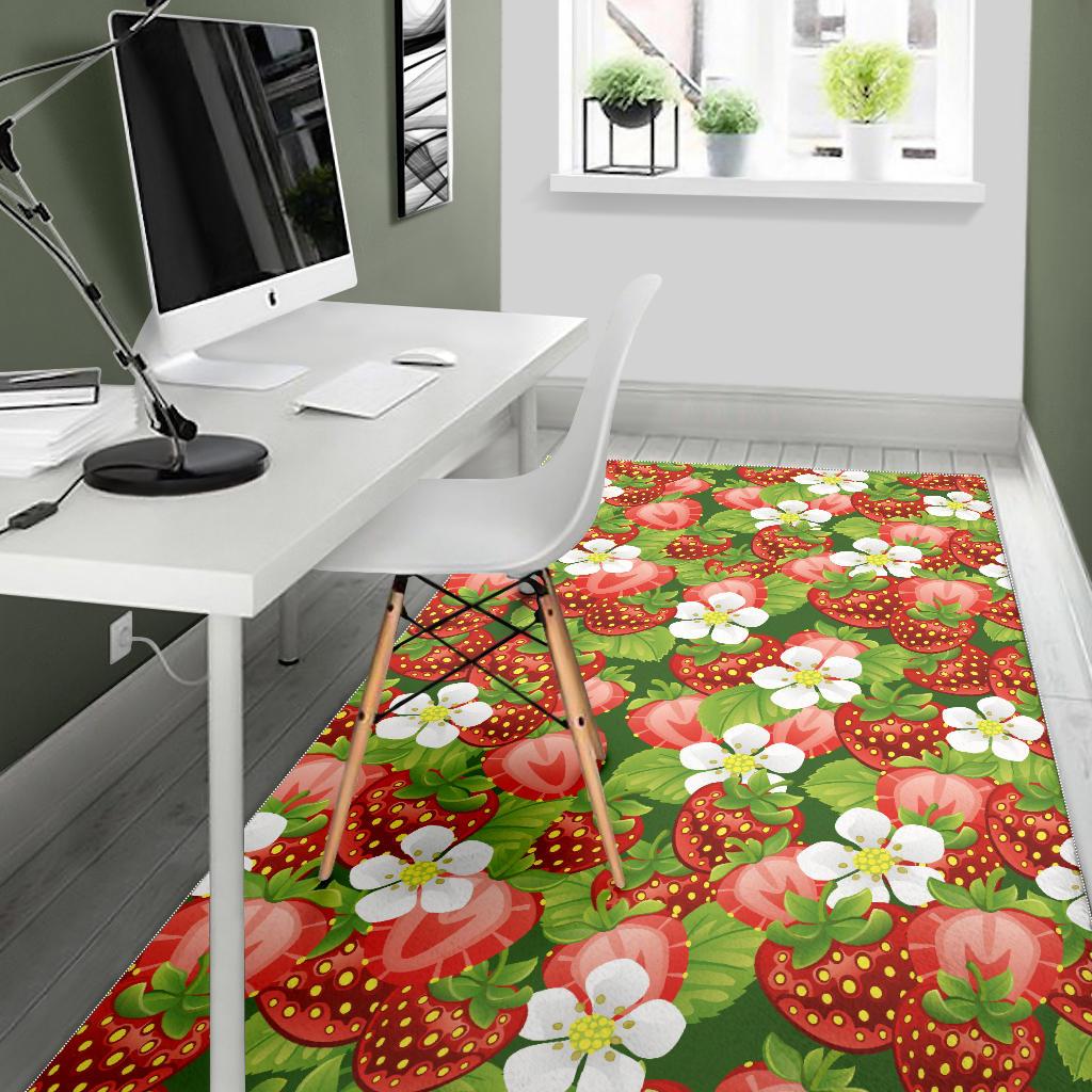 Strawberry Leaves Flower Pattern Area Rug