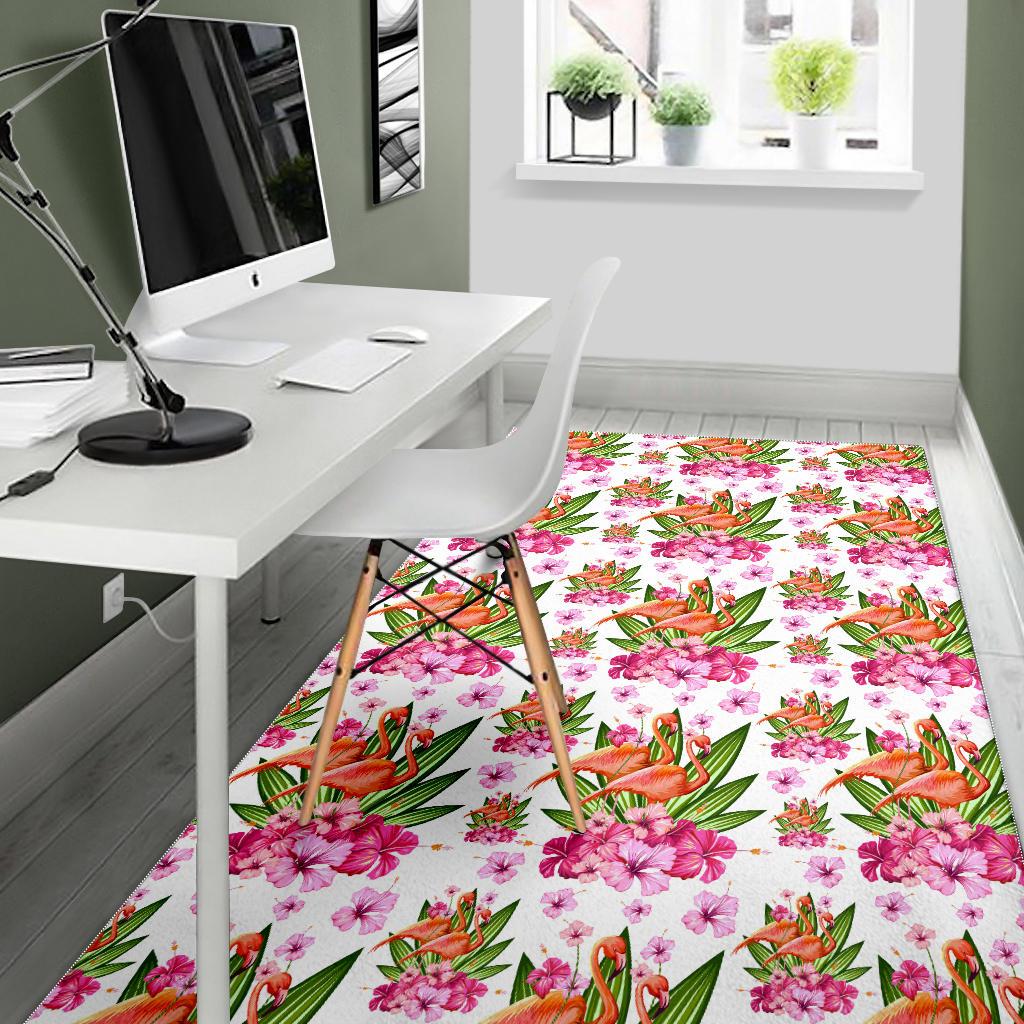 Flamingo Pink Hibiscus Pattern Area Rug